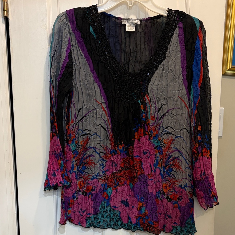Alberto Makali Black and Pink Floral Blouse